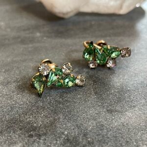 Vintage 12kt Gold Filled Green Crystal Screwback Earrings